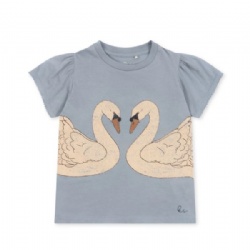 Children's Swan Printed Short Sleeve Lace Edge Cuffs Girls'