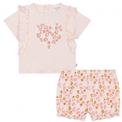 Pink Cute Printed Tee + Shorts Set